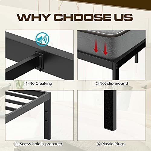 Rolanstar Bed Frame, Twin Bed Frame With 2 Rattan Baskets, 14 “ Metal Platform Bed Frame, Steel Slat Support, No Box Spring Needed, Easy Assembly, Noise Free, Bed With Large Storage Space Up To 350Lb #TOP5