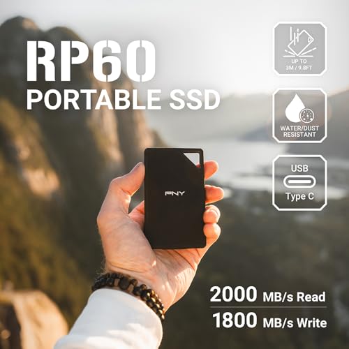 Image of PNY RP60 2TB Portable SSD - Up to 2000MB /s, USB-C, USB 3.2 Gen2x2 - Rugged, IP65 Rated, Water /Dust /Drop Resistant - For Photos, Videos, Gaming and more - External Solid-State Drive - PSD0CS3060-2TB-RB
