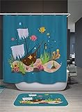 FANSU Rideau de Douche Lavable, 3D Imprimé Polyester Rideaux de Salle de Bain Facile à Nettoyer avec 12 Crochets Résistant à l'eau Anti moisissure Décor À Maison (90x180cm,Monde sous Marin)