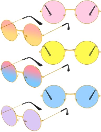 Round Hippie Glasses 60s 70s Retro Circle Sunglasses for Women Men Disco Party Accessory Masquerade Costume