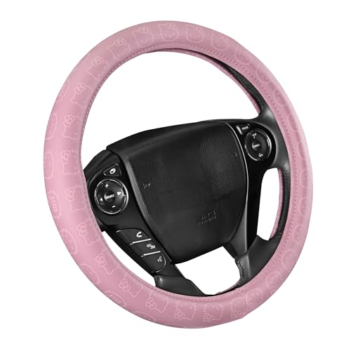 Sanrio Hello Kitty Pink Car Steering Wheel Cover Universal Fit Cute Car Accessories for Women Stylish Decor Gifts Hello Kitty Accessories - Fits Standard Wheels 14.5-15