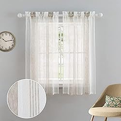 CAROMIO Panel Cortinas Cortinas Cortinas Semitransparentes Cocina, Cortina Vintage Càfe, Cortinas Correderas Teñidas en Hilo, Natural, 2 Piezas, An x Al 69x114cm