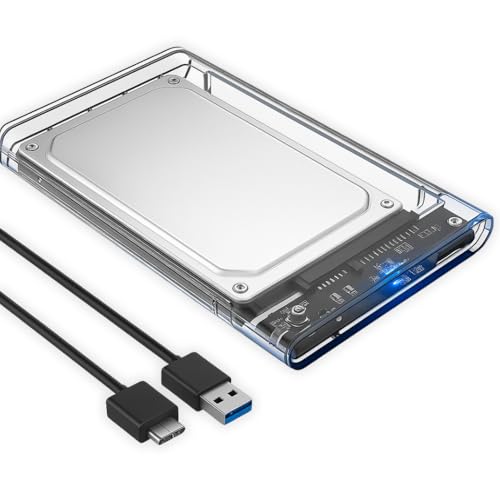Case Externo Transparente para SSD 2.5'' com Conexão USB 3.0, Alta Velocidade 6Gbps SATA III, Suporte até 3TB - Transparente Premium