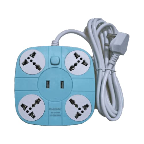 Image of Extension Cord with 2 USB Charging Ports and 4 Socket Heavy Duty Multiplug Extension Board for Multiple Devices - Smartphone, Computer, Tablet, Laptop (Color May Vary)