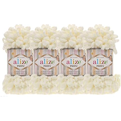 4 skn/Ball Alize Puffy Baby Big Loop Blanket Yarn 100% Micropolyester Soft Yarn 400gr 39.3 yds (62-Cream) Cover