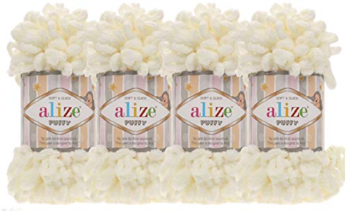 4 skn/Ball Alize Puffy Baby Big Loop Blanket Yarn 100% Micropolyester Soft Yarn 400gr 39.3 yds (62-Cream) by Alize - Used condition - US$22.02