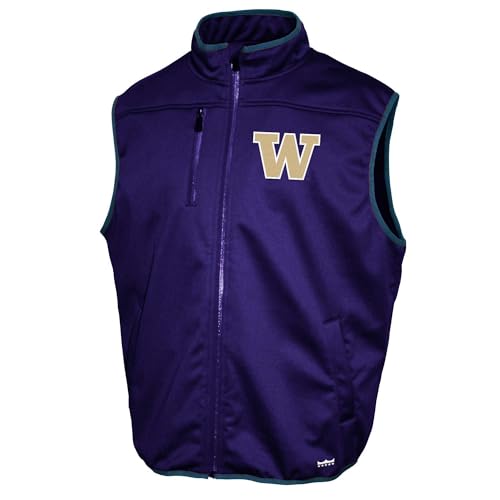 2Bhip NCAA Washington Huskies Adult Mens College Purple Mock Neck Softshell Full Zip Sleeveless Vest Jacket