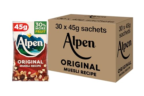 Alpen Original Muesli Breakfast High in Fibre Vegetarian Low Sugar (Pack of 30) 45g