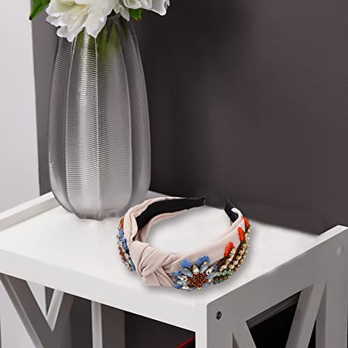 Rhinestone Crystal Knotted Headbands For Women, Fashion Hair Hoop Headband Accessories Girl Headwear, Handmade Jewelry Hairband (Beige) #TOP6