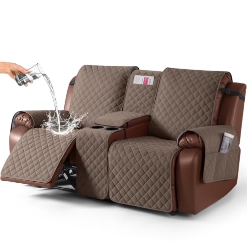 KinCam 100% Waterproof Loveseat Recliner Cover with Console, Brown