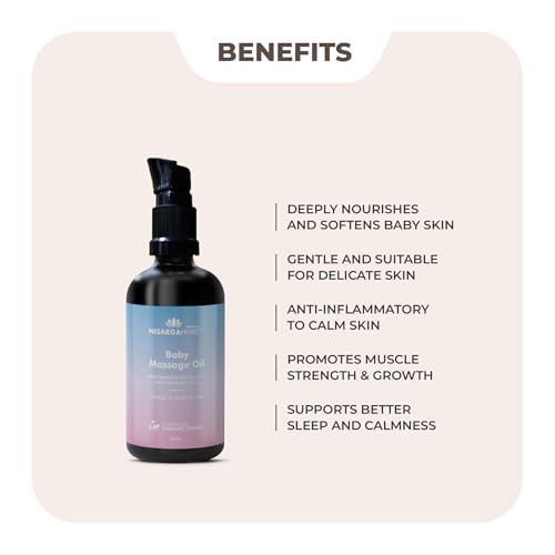 Image of SONARK'S NISARGA HERBS Ayurvedic Baby Massage Oil - Gentle & Natural Nourishment for Sensitive Skin, Muscle Strength & Restful Sleep - Soothing Herbal Blend