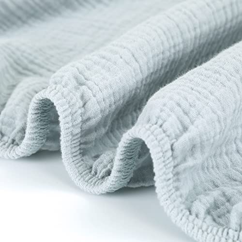Image of GRSSDER 100% Cotton Muslin Crib Sheet 2 Pack - Breathable & Ultra-Soft Fitted Crib Sheets for Standard Baby & Toddler Mattresses, 52 inchx28 inch with 9 inch Deep Pocket, Snug Fit All-Around Elastic