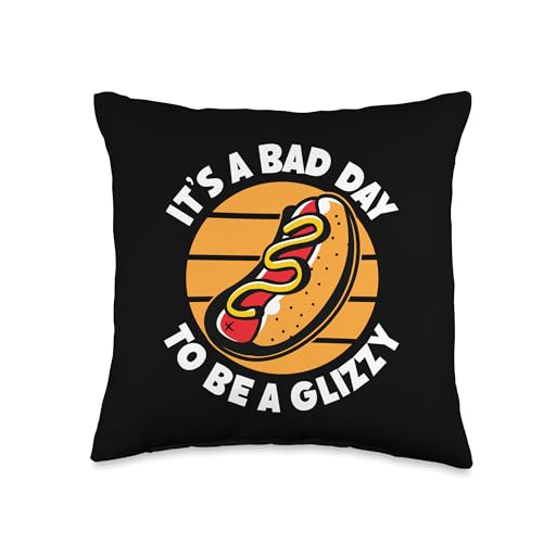 Funny Food Lover Saying - DressedForDuty Its Bad Day to Be A Glizzy for Hot Dog Lovers Foodie Saying Throw Pillow, 16x16, Multicolor