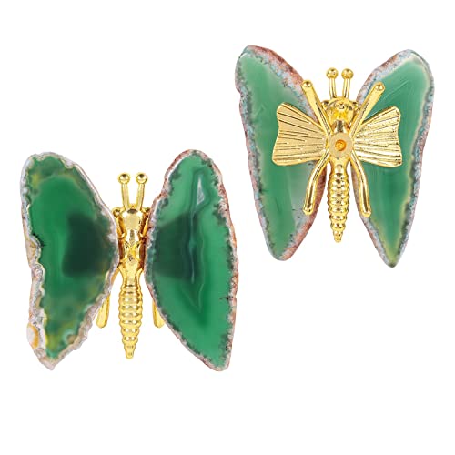 Figurines papillon d'agate verte mookaitedecor avec support en métal pour déco de table