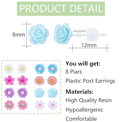 Plastic Earrings for Sensitive Ears - Girls & Women's Flower Stud Post Earrings2