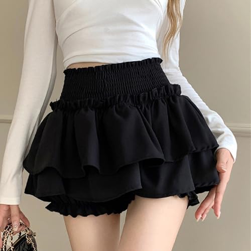 Women's Y2K Mini Skirts A Line Ruffle Layered Short Skirt High Waisted Skirt Stretchy Casual Elegant Solid Skirts4