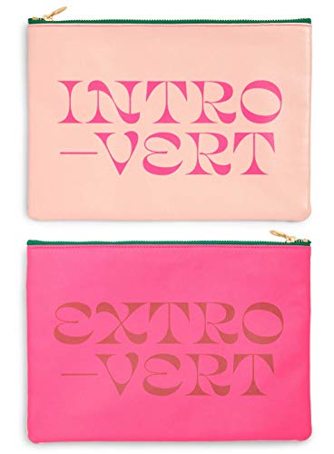 ban.do Women s Reversible Pink Vegan Leather Clutch, Large Zip Pouch Holds Tablets and 11  Laptops, Introvert Extrovert