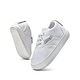  MrToNo Babyschuhe Krabbelschuhe Baby Lauflernschuhe:Mädchen Jungen Hausschuhe Kleinkind 12-18 Monate Segeltuch Hüttenschuhe Weiß Gr.21/22-BAISE-12-18M