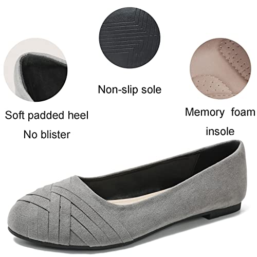 Veittes Women's Flat Shoes - Ladies Round Toe Slip On Suede Dress Shoes For Women.(2011004-4,Gr/Mf,8) #TOP2