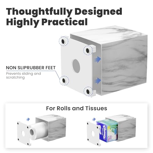 Square Tissue Box Cover, Marble Modern Facial Paper Holder, Cube Acrylic Tissue Holder Accessories for Bathroom Vanity Countertop, Bedroom Dresser, Night Stand, Desk, Office - Thumbnail 4