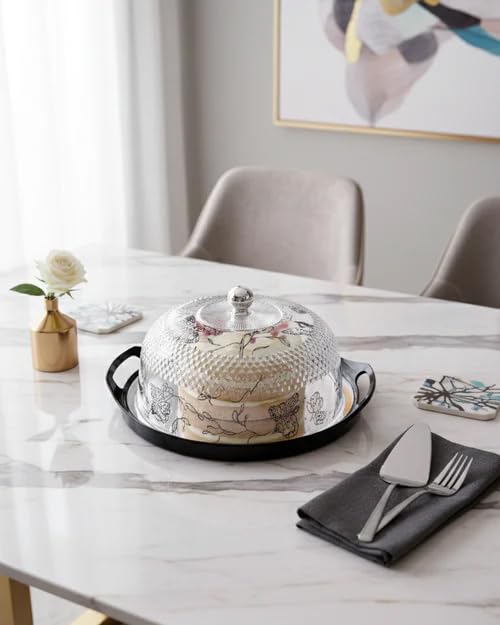 Image of Acrylic Cake Stand with Glass Dome, Round Serving Platter with Lid for Cakes, Cupcakes, Muffins, Pastries & Desserts, Cake Dome for Kitchen, Home Decor, Parties & Gifting Dessert Stand Cupcake Holder