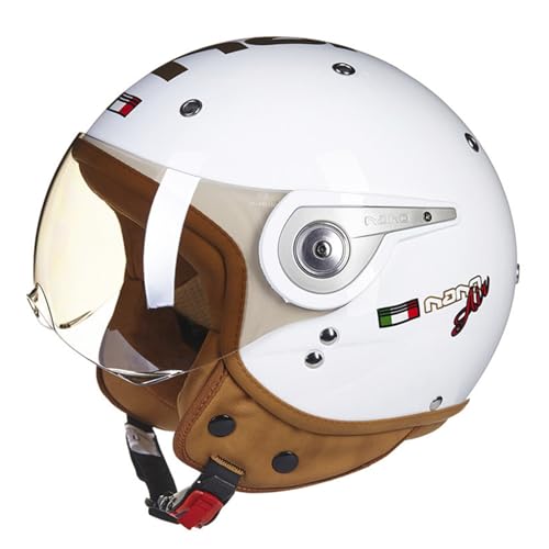 Casque de moto 3/4 ouvert blanc et or XL avec visière pour cyclomoteur et scooter