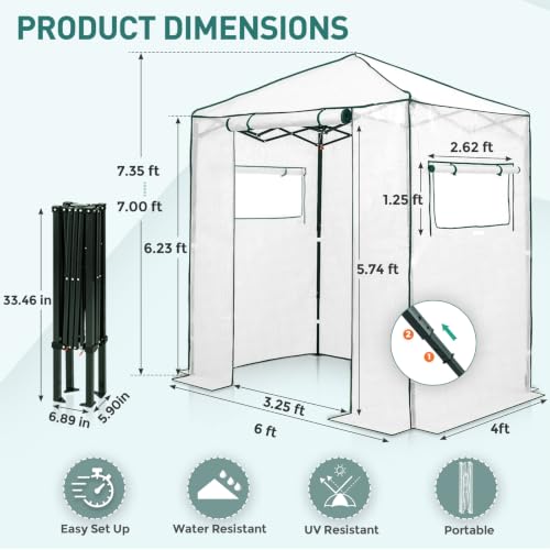 Image of EAGLE PEAK 6x4 Easy Setup Small Pop Up Greenhouse, Clear /White