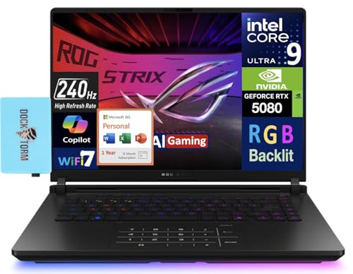 Image of ASUS ROG Strix AI Gaming Laptop 16.0 inch 240Hz Mini LED WQXGA Display (Intel Ultra 9-275HX, GeForce RTX 5080 16GB, 64GB DDR5, 8TB PCIe SSD, Win 11 Pro) w /MS 365 Personal, DKZ USB Port Expander