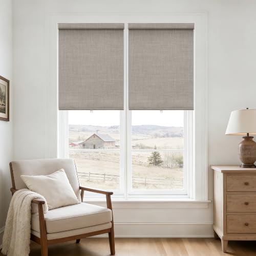 Burlywood Birch 100% Blackout Roller Shades for Window Room Darkening Thermal Insulated UV Protection Cordless Free-Stop Window Blinds for Bedroom Home Office Door Protect Privacy 18" W x 72" H