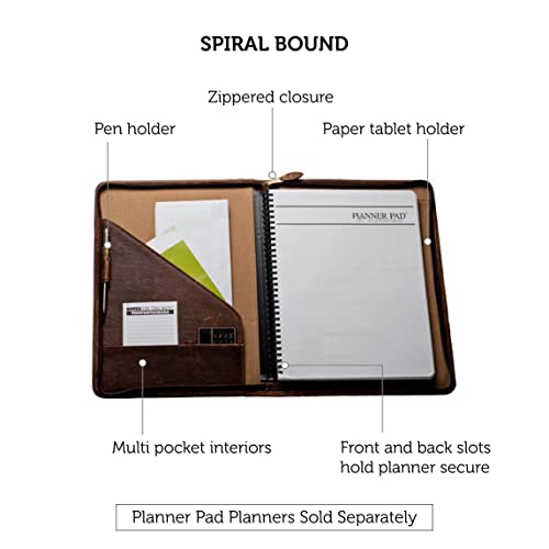 Planner Pad Spiral Bound Executive Size Cover, Fits 8 1/2 X 11” Size Paper Pages,Brown Vintage Leather #TOP2