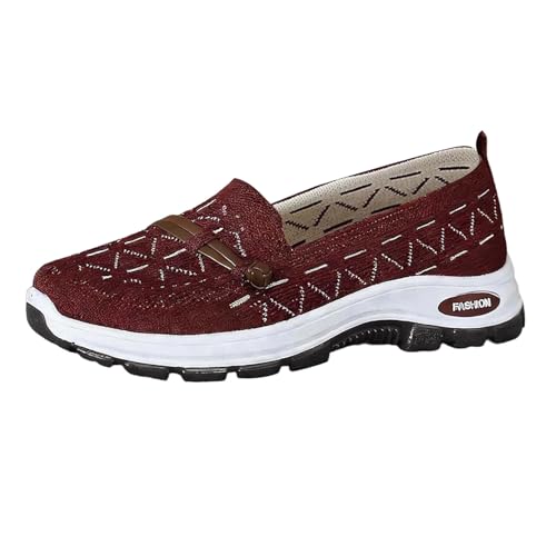 Zapatillas Ortopédicas Ponibles De Corte Bajo con Anchura Extra Y Cuña Malla Transpirable con Soporte De Arco, para Tenis, Gimnasio Y Carrera(Red, 37)