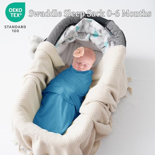 Image of david's kids 100% Cotton 3 Pack Baby Swaddle Wrap for 0-3 Months, Soft Swaddle Blanket for Newborn Infant, Adjustable Baby Wrap Sleep Sacks for Boys Girls, Newborn Essentials, White & Grey & Blue