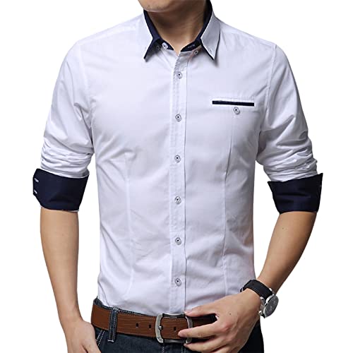 Harrms Chemise habillée à manches longues pour homme - Coupe ajustée - Avec poche - Taille M à 5XL, blanc, M Cover