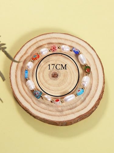 Generic One Natural Freshwater Pearl Heart Thousand Flowers Glass Beaded Bracelet (SB-0022-Mix)4