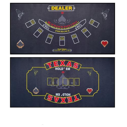 WaLiken 2-in-1 Casino Night Poker Mat 36x72 Double-Sided Texas Holdem & Blackjack Felt Table Cover Non-Slip Steel Clamps Included Perfect for Game Night Home & Casino Parties (Burgundy/Grey)