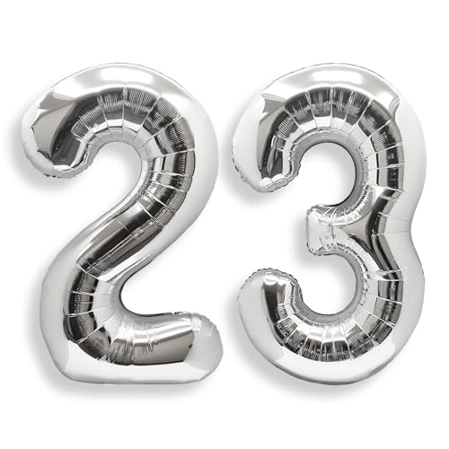 Palloncino Numero 23 Compleanno Argento: Grande 101 cm Elio Palloncini Compleanno 23 Anni Mylar Foil Numeri Gigante per Festa di Baby Shower Anniversario Decorazioni