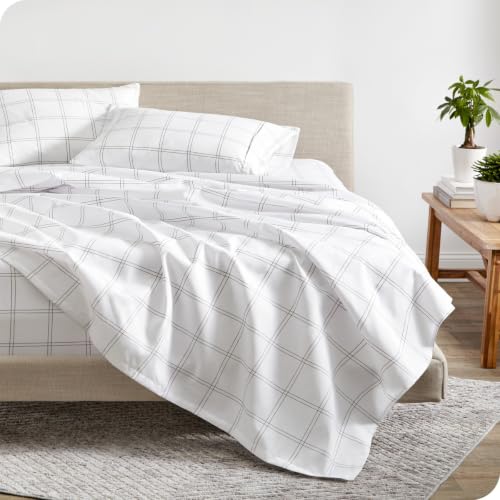 Bare Home Printed Sheet Set (Split King, Modern Plaid - White/Grey)