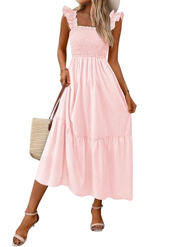 Image of PRETTYGARDEN Women's Summer Dress Casual Ruffle Strap Gingham Midi Sundress