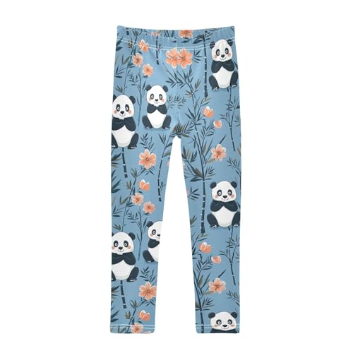 Wusikd Cute Panda Girls' Leggings Toddler Doodles Leaves Kids Yoga Pants Dance Active Tights 4T