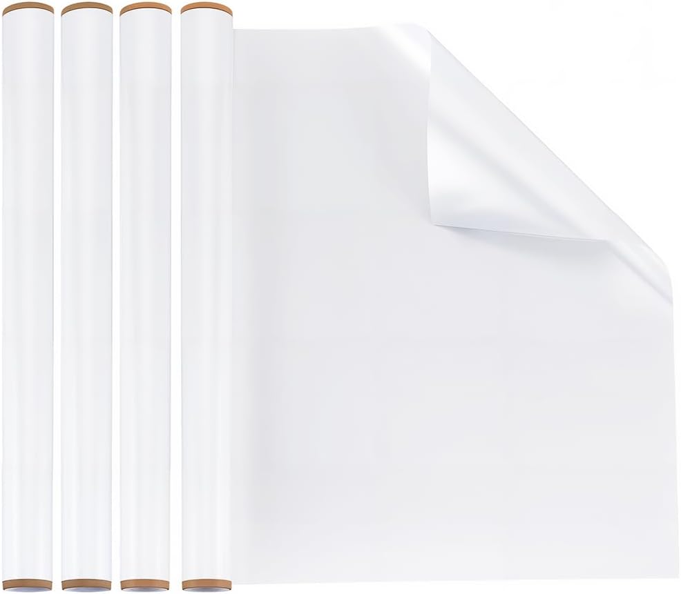 GORGECRAFT 4 Rolls White Board Stickers 23.6 x 11.8 Inch Plastic Removable Reusable Adhesive Dry Erase Whiteboard Wallpaper Peel and Stick for Wall Home Office School Art Decoration