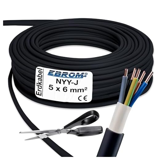 Jordkabel NYY-J 5 x 6 mm² – mm² – metervara exakt på metern – starkströmskabel – PVC markledning svart – urval i steg om 1 meter – väldigt många längder kan beställas