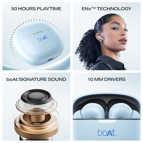 Image of Boat Airdopes 213, 50H Battery, ENx Tech, Beast Mode, ASAP Charge, Bluetooth Earbuds, TWS Ear Buds Wireless Earphones with mic (Berry Blue)
