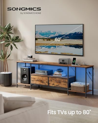 Image of SONGMICS BELLAH Collection - TV Stand with Power Outlets and Lights, Entertainment Center Media Console for TVs Up to 80 Inches, Living Room, Shelves, Drawers, Industrial, Rustic Brown ULGS421K101S