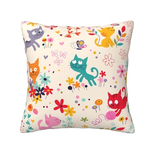 Zateem クッションカバー 枕カバー カラフルな猫柄 枕カバー 装飾枕カバー モダン 家庭装飾 ソファ背当て 座布団カバー 柔らかい ピロケース 車 椅子 インテリア飾り 部屋飾り 四季通用