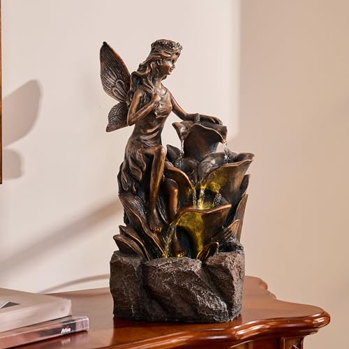 Fontaines d'eau avec statues de jardin de fées et cascade LED pour salon