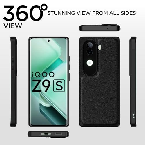 Image of Pikkme Back Cover| Flexible Pu Leather | Full Camera Protection | Raised Edges | Super Soft-Touch | Bumper Case for Vivo V40e / iQOO Z9s 5G (Black)