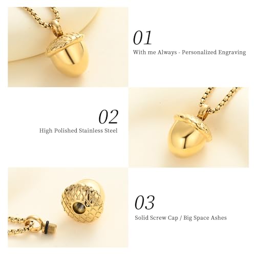 Oinsi Little Acorn Cremation Pendant Ashes Urn Necklace for Cremation - Stainless Steel3