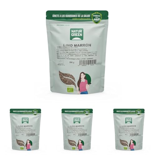 NaturGreen - Semillas de Lino Marron BIO, Semillas Ecológicas, Fuente de Omega 3, Ricas en Fibra, Sin Gluten, Vegan - 225 g (Paquete de 4)