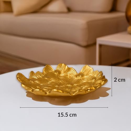 Image of MARKET 99 Golden Embossed Platter | Glossy Aluminium Decorative Dish for Tabletop, Gifting & Festival Display | Designer Tray for Home Decor, Weddings & Celebrations