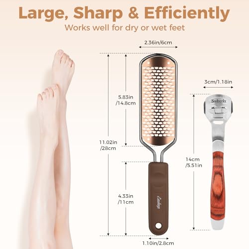 Image of Foot File Foot Scrubber Pedicure - Callus Remover for Feet Easkep Professional Grater Rasp Foot Scraper Corns Callous Removers Cracked Dead Skin Remover for Dry and Wet Feet (Golden Set)